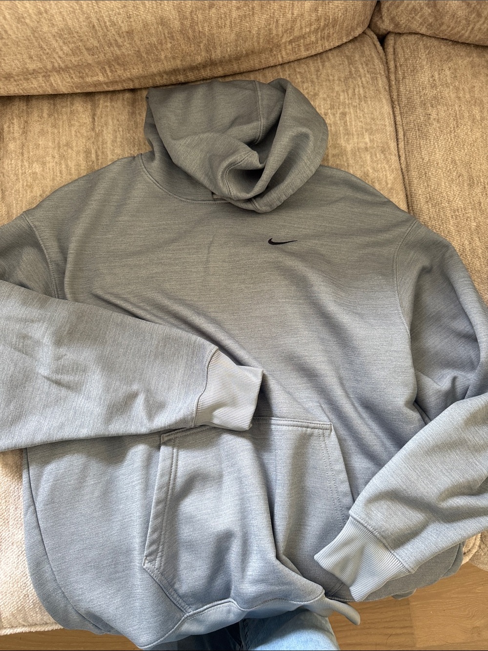 Nike Light Gray Pullover Hoodie with Black Swoosh